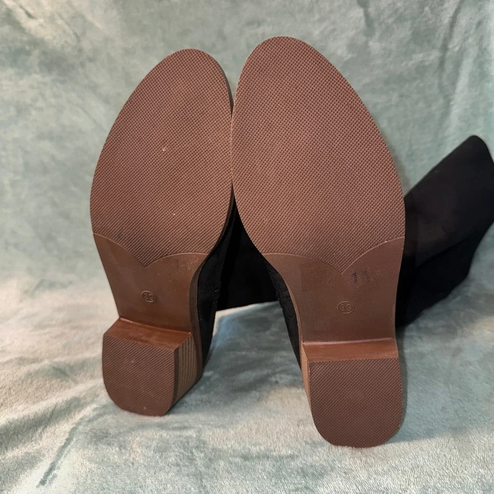 Unbranded Women Tall Riding Boots 39 Black Faux Suede Block Heel
